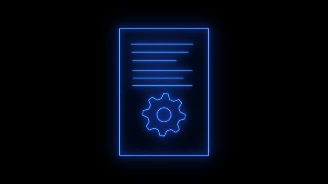 Glowing Blue Neon Technical Document File Icon Video Loop.
