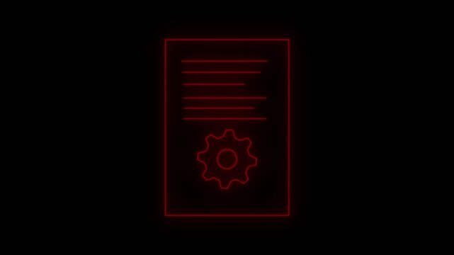 Glowing Red Neon Technical Document File Icon Video Loop.