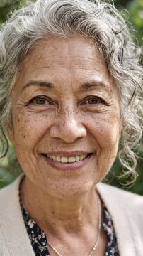 Close Up Portrait of Smiling Senior Multiracial Woman