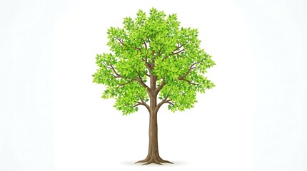 Obraz premium Realistic green tree illustration with lush foliage, brown trunk, and detailed branches isolated on white background