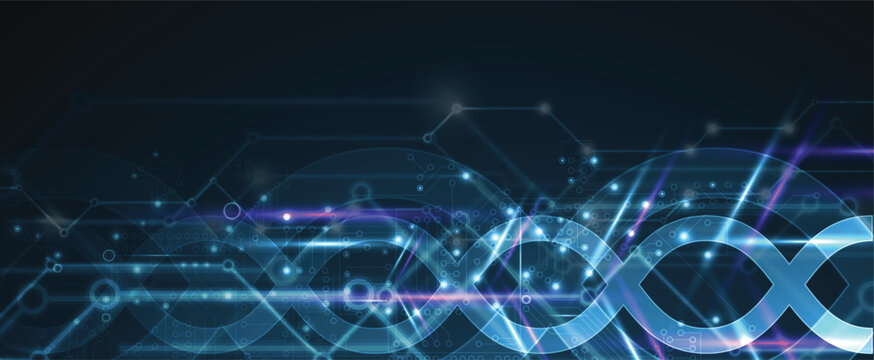 Futuristic genetic research, DNA technology, connected neural web