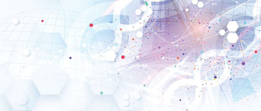 Futuristic genetic research, DNA technology, connected neural web