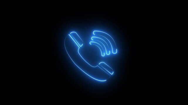 Glowing blue telephone handset icon with sound signal waves for active call, ringing phone, hotline, and customer service interface
