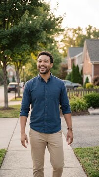 Mixed Ethnicity Young Professional Man Greeting Neighbors