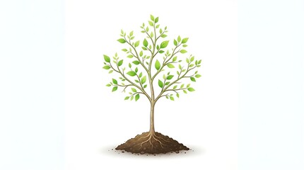 Obraz premium Vector illustration of a small green tree growing from a mound of soil isolated on a white background