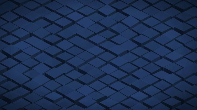 Abstract blue geometric background with shifting 3D cubes creating a dynamic digital wave pattern