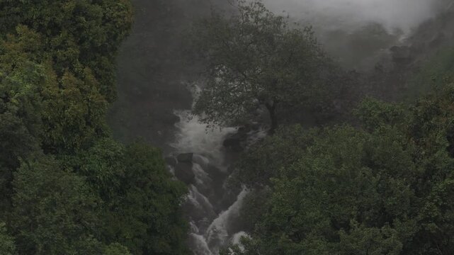 Aerial View of Barki Waterfall Amid Lush Green Forest Kolhapur Maharashtra
