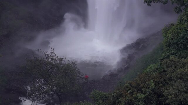 Aerial View of Barki Waterfall Amid Lush Green Forest Kolhapur Maharashtra