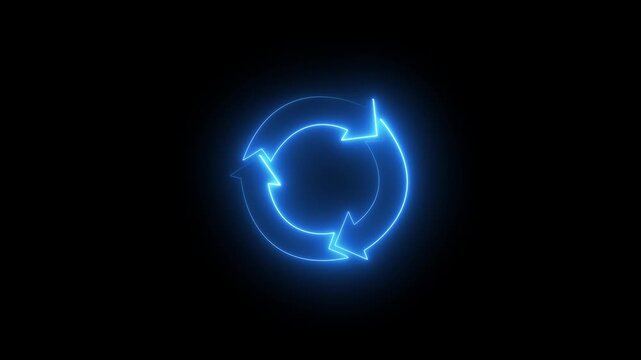 neon recycling arrows circle outline icon for eco friendly concept, sustainability, reload, and sync