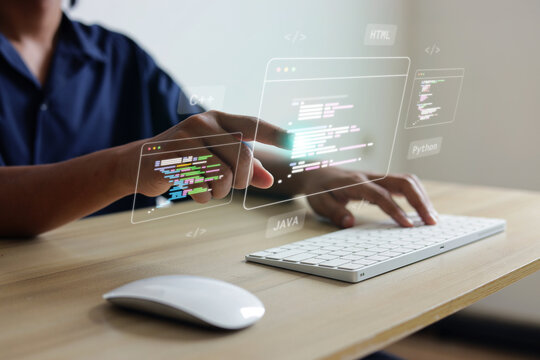 Person Interacting with Application Code Scripts while Using Keyboard