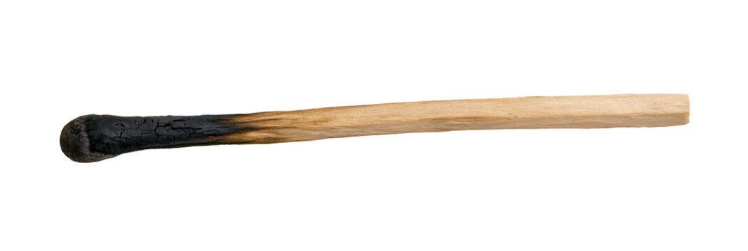 Burnt Wooden Matchstick with Charred Tip Isolated