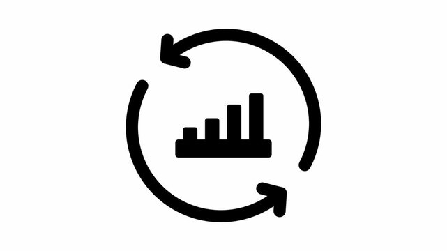 Arrow up for process optimization and productivity concepts, Animated continuous improvement and rotating cycle flow lines icon featuring growth graph on white background