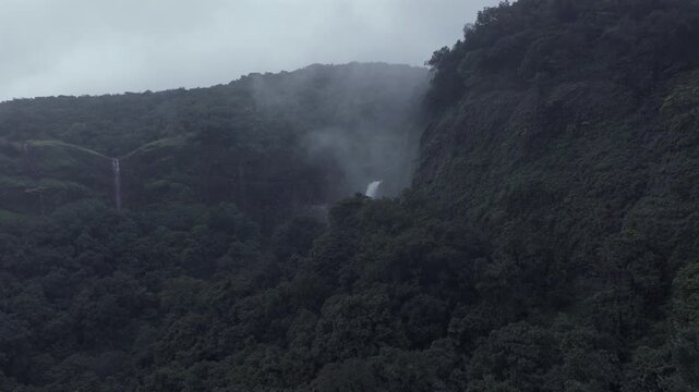 Aerial View of Barki Waterfall Amid Lush Green Forest Kolhapur Maharashtra