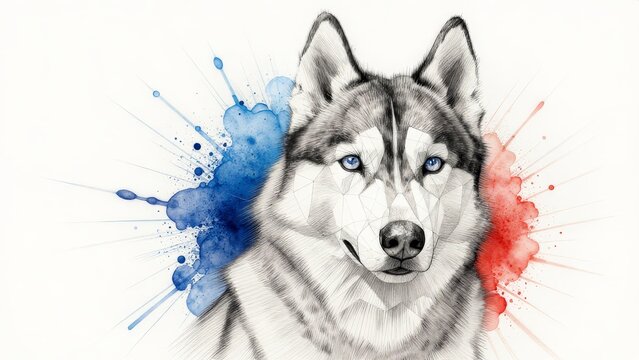 Artistic Illustration of a Siberian Husky with Colorful Splashes