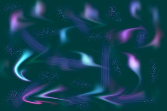 Abstract dark green background with glowing neon blue and purple light effects