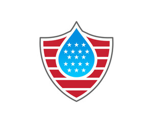Obraz premium American Flag Shield with Water Drop Concept Logo Vector for USA Water Security