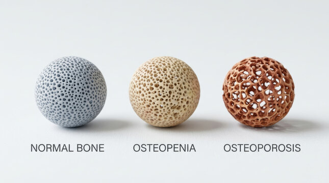 Normal bone osteopenia osteoporosis research comparison showing porous texture progression and bone health concept