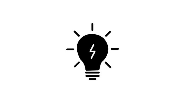 light bulb icon with lightning bolt filament and glowing light rays for creative idea, electric power, energy efficiency, and innovation
