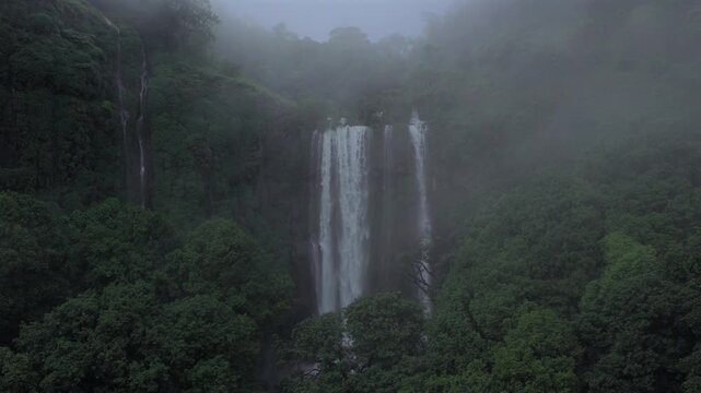 Aerial View of Barki Waterfall Amid Lush Green Forest Kolhapur Maharashtra