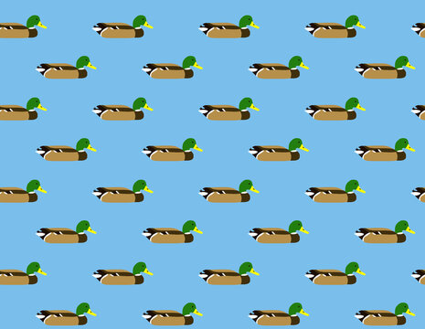 Seamless pattern of cartoon ducks on blue background
