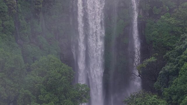 Aerial View of Barki Waterfall Amid Lush Green Forest Kolhapur Maharashtra