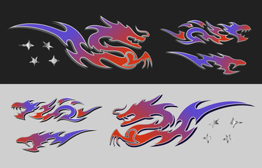 Dragon livery design set for drift cars or racing cars, dragon tribal design for car decal © Neocozmo Graphic