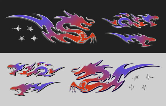Dragon livery design set for drift cars or racing cars, dragon tribal design for car decal