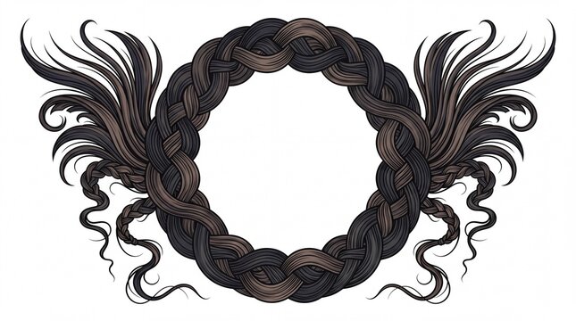 Ornamental braided hair wreath vector illustration forming a circular border with copy space