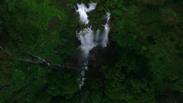 Aerial View of Barki Waterfall Amid Lush Green Forest Kolhapur Maharashtra