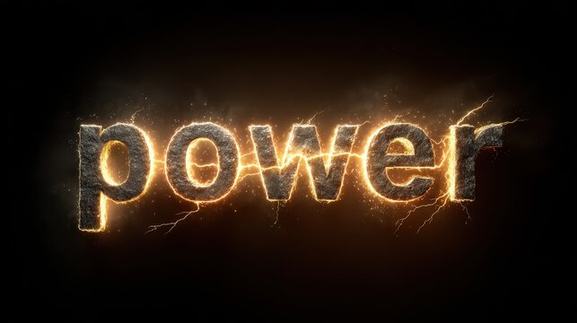 Text power with lightning bolt effect over a dark background shows a strong visual impact and energy
