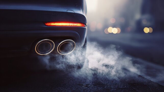 Car exhaust releases fumes showing pollution effects and symbolizing the need for carbon tax measures in urban areas