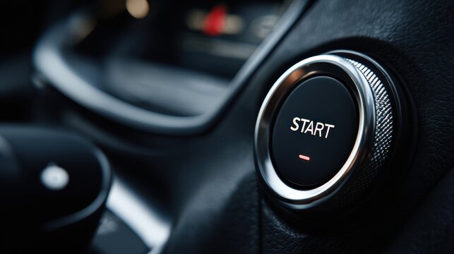 Pressing the start button to ignite the vehicle's engine in a closeup shot of the ignition sequence