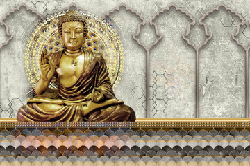 Modern Religious Spiritual Buddha Mural © sushma