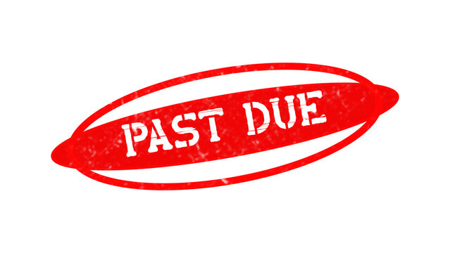 Red oval rubber stamp with the text past due in white distressed stencil font isolated on a solid black background, for business document isolated on a transparent background