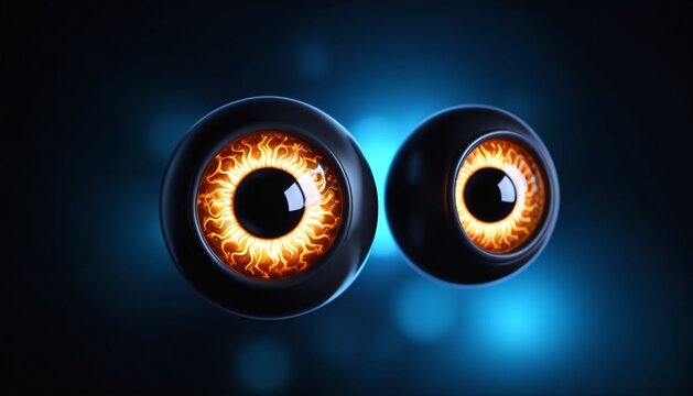 Pair of Floating Robotic Eyes Watching in the Dark