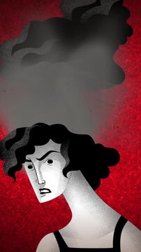 woman with repressed anger exploding as hot steam escapes from her head