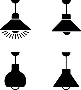 Pendant Light Lamp Silhouette Icon Set Vector Illustration for Interior Design and Home Decor Concepts