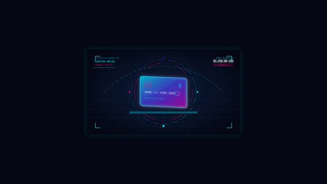 Futuristic Digital Credit Card Payment Interface Animation with Data Visualization Elements