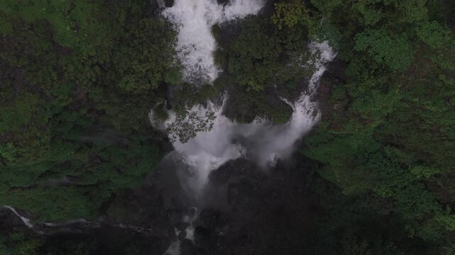Aerial View of Barki Waterfall Amid Lush Green Forest Kolhapur Maharashtra