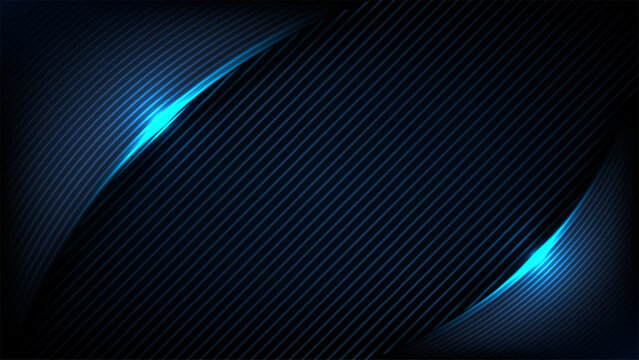 Dark Blue Futuristic Background with Glowing Cyan Light Accents and Carbon Fiber Striped Texture for Modern High Tech Vector Illustration Banner Design