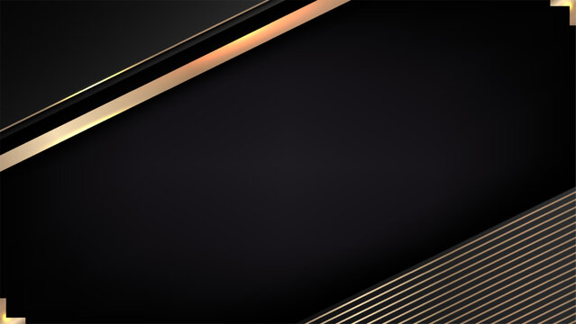 luxury black and gold background with elegant metallic geometric shapes and golden diagonal stripes for premium banner and invitation design