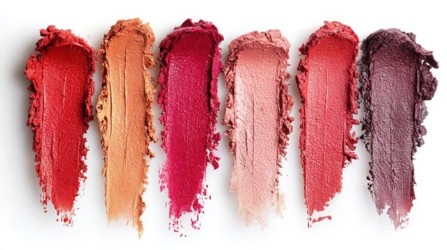 swatches. Colorful cosmetic swatches neatly arranged on a clean white surface. lifestyle magazines, social media lookbooks, designed for influencer and brand collaborations, used by art directors.