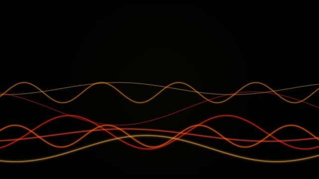 Abstract glowing orange and red wave lines flowing smoothly on a black background