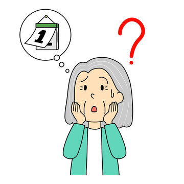 日付が分からない高齢女性　イラスト