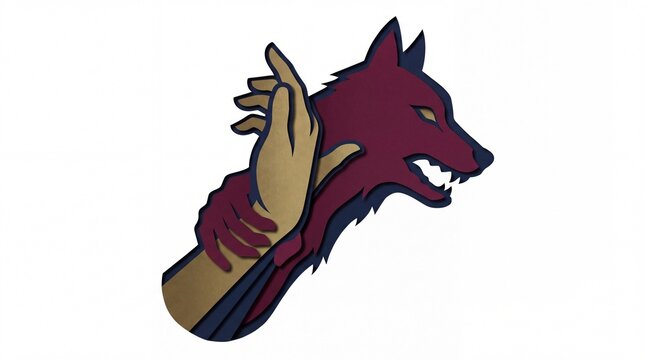 Paper cut illustration of hand casting wolf shadow puppet grabbing its wrist