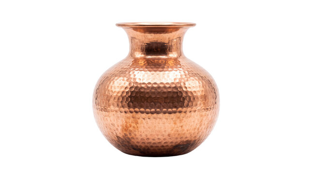 Hammered copper pot with traditional dimpled texture, vintage metallic water vessel, antique style copper vase for home decor and interior styling isolated PNG with Transparent Background