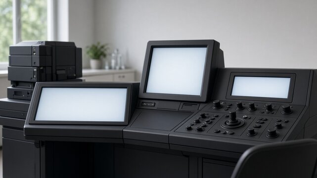 Electron microscope suite dark control console
