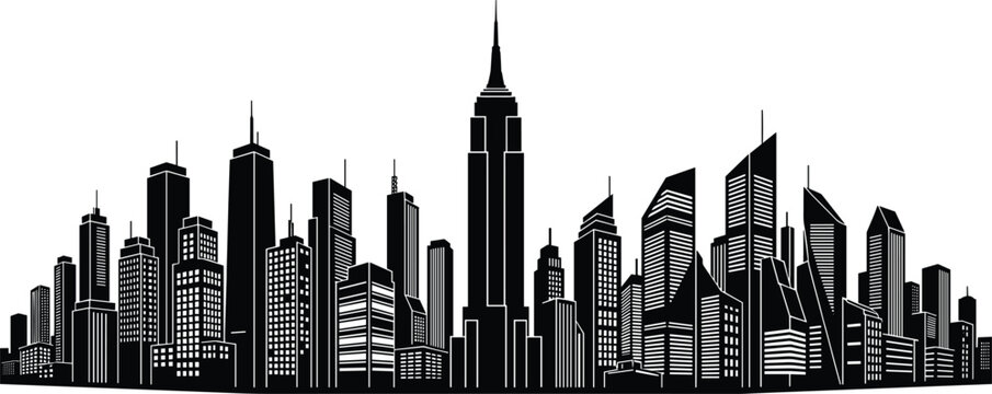 New York City skyline silhouette with landmark skyscrapers for American tourism travel banner real estate presentation layout