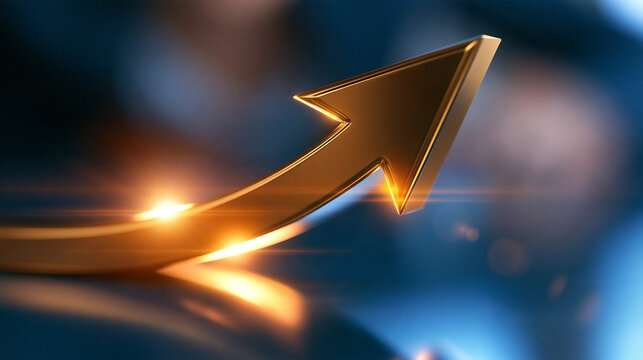 Leadership concept featuring a glowing upward arrow symbolizing outstanding performance, winning direction, achievement and career motivation, with copy space