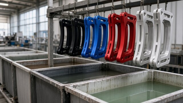 Anodizing tank line with colored aluminum parts